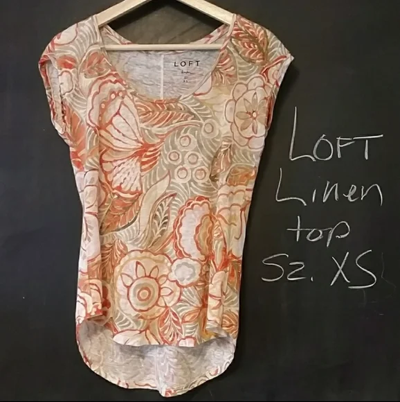Linen Ann Taylor Loft Top Size XS ORANGE FLORAL PRINT ☆ - Picture 1 of 11